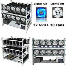 Load image into Gallery viewer, 12GPU Open air Mining Case Stackable Computer Case Graphics Card Frame Rig for BTC LTC Ethereum ETH ETC 10 Fans Included