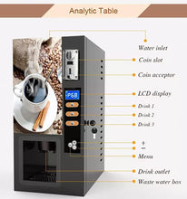 Load image into Gallery viewer, Coffee Vending Machine Coffee Maker with Smart Commercial Self Coin Payment, 3 Flavor Instant Hot Coffee Vending Machine Coffeemaker, Automatic Cup Drop System