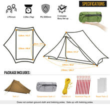 Load image into Gallery viewer, 3F UL Gear LanShan pro Tent, 1 Person / 2 Person Outdoor Ultralight Camping Tent, 3-Season or 4-Season Professional Backpacking Ten, for Camping, Hiking, Trekking (Khaki-2 Person, 3 Season)