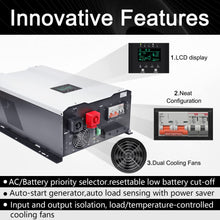 Load image into Gallery viewer, UL1741 8KW 48 Volt Solar Inverter Charger, DC 48V AC Input 240V AC Output 120V/240V Power Pure Sine Wave Power Inverter, 2x60A MPPT Solar Charger, Charge Current 200A