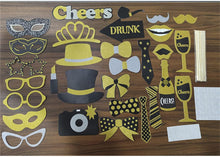 Load image into Gallery viewer, 30 PCS Photo Booth Props Party Prop Photoshoot Black and Gold Photobooth Picture Pose Sign Kit Supplies for Weddings Happy Birthday Graduation Prom Christmas