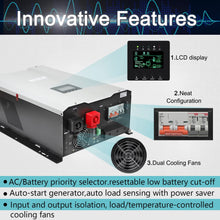 Load image into Gallery viewer, UL1741 12000KW 110/220Vac Low Frequency Split Phase, DC 48V AC Input 240V AC Output 120V 240V Power Pure Sine Wave Power Inverter with 2x60A MPPT Solar Charger Controller