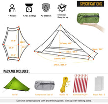 Load image into Gallery viewer, 3F UL Gear LanShan pro Tent, 1 Person / 2 Person Outdoor Ultralight Camping Tent, 3-Season or 4-Season Professional Backpacking Ten, for Camping, Hiking, Trekking (Green-1 Person, 3 Season)