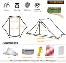 Load image into Gallery viewer, 3F UL Gear LanShan pro Tent, 1 Person / 2 Person Outdoor Ultralight Camping Tent, 3-Season or 4-Season Professional Backpacking Ten, for Camping, Hiking, Trekking (Gray-2 Person, 3 Season)