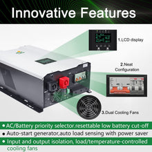 Load image into Gallery viewer, UL1741 8KW 48 Volt Solar Inverter Charger, DC 48V AC Input 240V AC Output 120V/240V Power Pure Sine Wave Power Inverter, 2x60A MPPT Solar Charger, Charge Current 200A