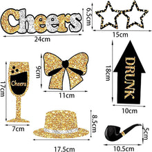 Load image into Gallery viewer, 30 PCS Photo Booth Props Party Prop Photoshoot Black and Gold Photobooth Picture Pose Sign Kit Supplies for Weddings Happy Birthday Graduation Prom Christmas