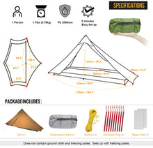 Load image into Gallery viewer, 3F UL Gear LanShan pro Tent, 1 Person / 2 Person Outdoor Ultralight Camping Tent, 3-Season or 4-Season Professional Backpacking Ten, for Camping, Hiking, Trekking (Khaki-1 Person, 3 Season)