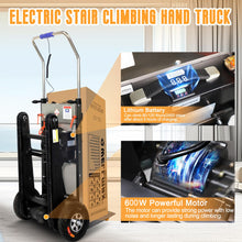 Load image into Gallery viewer, Electric Stair Climbing Dolly, 661lb 600W Powered Electric Stair Climbing Hand Trucks Dolly Cart with Rubber Tracks for Moving, Heavy Duty Stair Climber (Pure Black)