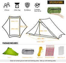 Load image into Gallery viewer, 3F UL Gear LanShan Pro Tent, 1 Person / 2 Person Outdoor Ultralight Camping Tent, 3-Season or 4-Season Professional Backpacking Ten, for Camping, Hiking, Trekking (Green-2 Person, 3 Season)
